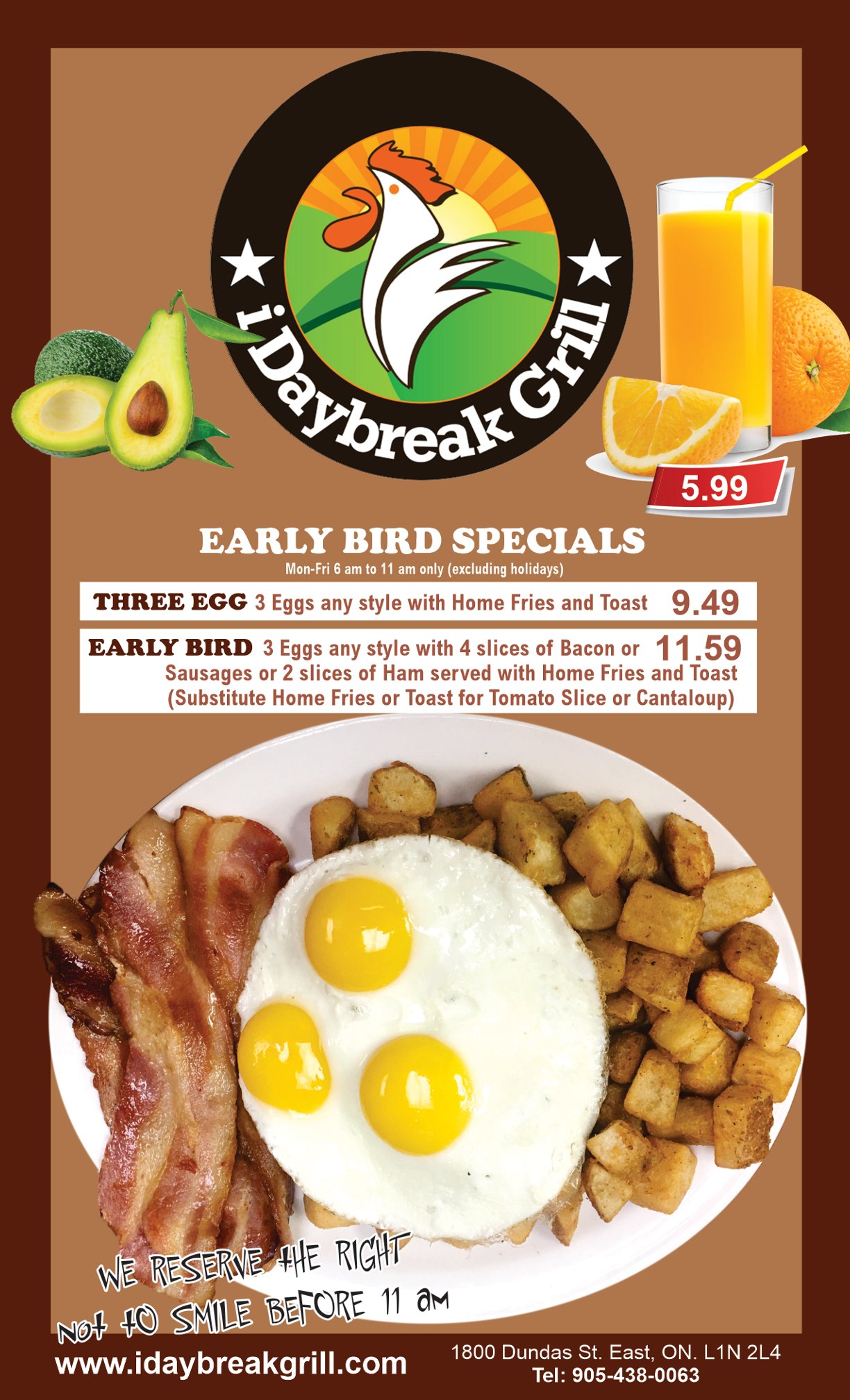 Delicious breakfast plate with eggs, bacon, and home fries